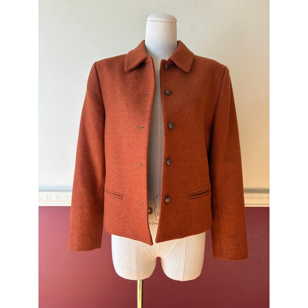 Vintage 90s Lands' End Lambswool Jacket Burnt Orange Size 6 Capsule Quiet Luxury